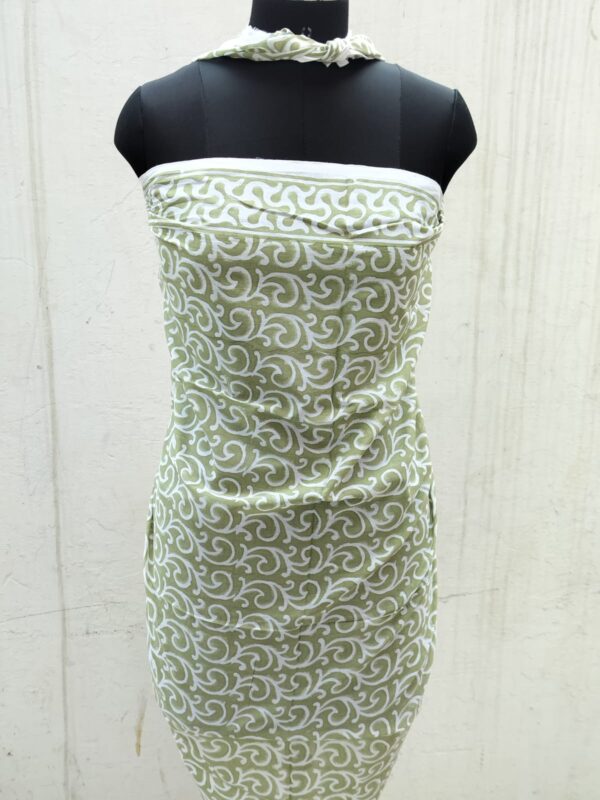 Indian Hand Made Block Printed Pareo, Beach Wear Scarf Hip Wrap Pareo C Green-Color Nice Floral Print Pure Cotton# Sarong - Image 6