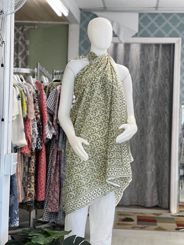 Indian Hand Made Block Printed Sarong, Beach Wear Scarf Hip Wrap Pareo Green-Color Nice Floral Print Pure Cotton# Sarong - Image 4