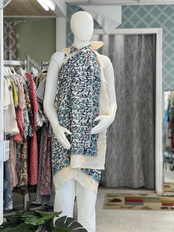 Indian Hand Made Block Printed Sarong, Beach Wear Scarf Hip Wrap Pareo Green-Color Nice Floral Print Pure Cotton# Sarong - Image 6