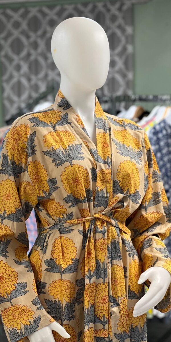 Indian Block Print Handmade, Organic 100% Pure Cotton Robe, By Zanobia. - Image 2