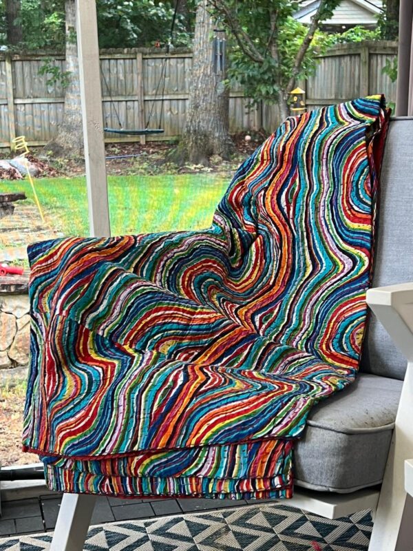 Handmade Pure100% Cotton Indian Katha Quilt Block Printed, Multicolor Printed Beautiful Bed Quilt, Quilting Bed Cover Very Nice Quilt Bedspread By Zanobia. - Image 5